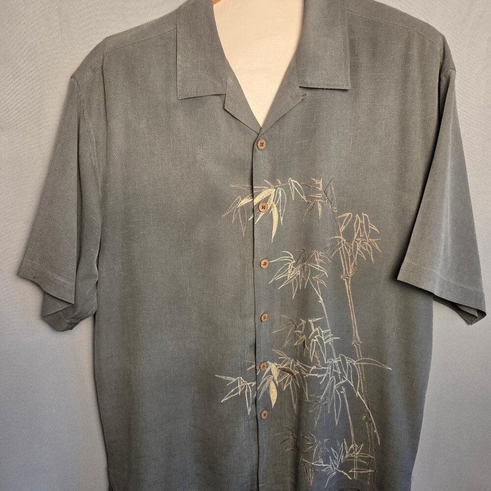 Joseph & Feiss Mens Silk Shirt Short Sleeve Button Down Slate Green Size XXL 2TG